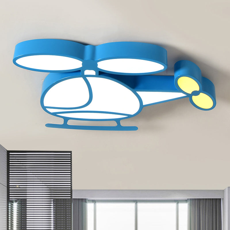 Helicopter Flush Light Kids Metallic Playing Room LED Ceiling Mounted Fixture in Yellow/Blue Blue Clearhalo 'Ceiling Lights' 'Close To Ceiling Lights' 'Close to ceiling' 'Flush mount' Lighting' 1867257