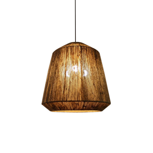 Rope Conical Hanging Chandelier Farmhouse 3-Bulb Ceiling Pendant Light in Flaxen for Tearoom Clearhalo 'Ceiling Lights' 'Chandeliers' Lighting' options 1867281