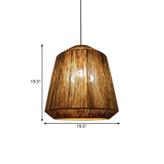 Rope Conical Hanging Chandelier Farmhouse 3-Bulb Ceiling Pendant Light in Flaxen for Tearoom Clearhalo 'Ceiling Lights' 'Chandeliers' Lighting' options 1867282