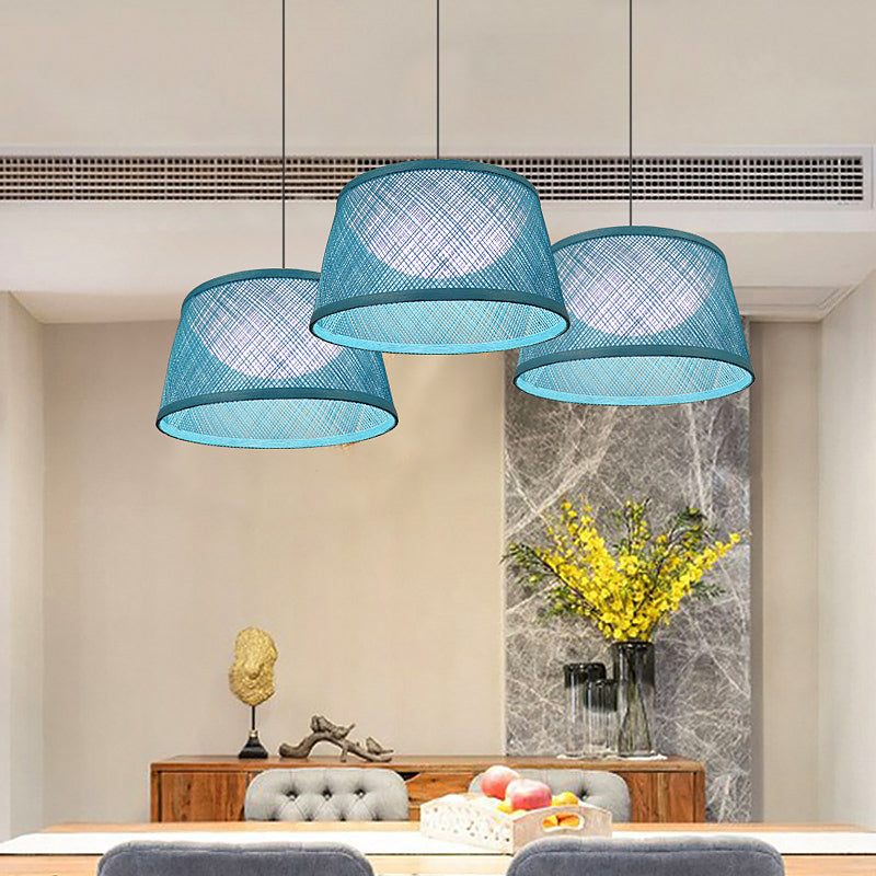 Rope Drum Ceiling Hang Fixture Warehouse 16"/20.5"/24" W 1-Light Drop Lighting Pendant with Inner Dome Acrylic Shade in Blue Clearhalo 'Ceiling Lights' 'Pendant Lights' 'Pendants' Lighting' 1867283