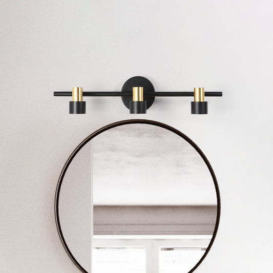 Black Cylinder Wall Light Minimalist 3 Heads Metallic Wall Mounted Vanity Lamp in Warm/White/Natural Light Black Clearhalo 'Cast Iron' 'Glass' 'Industrial' 'Modern wall lights' 'Modern' 'Tiffany' 'Traditional wall lights' 'Vanity Lights' 'Wall Lights' Lighting' 1867323