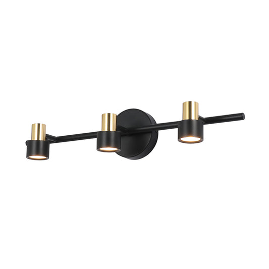Black Cylinder Wall Light Minimalist 3 Heads Metallic Wall Mounted Vanity Lamp in Warm/White/Natural Light Clearhalo 'Cast Iron' 'Glass' 'Industrial' 'Modern wall lights' 'Modern' 'Tiffany' 'Traditional wall lights' 'Vanity Lights' 'Wall Lights' Lighting' 1867325