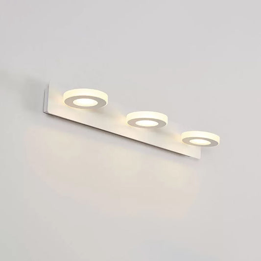 Circle Bathroom Wall Light Fixture White Acrylic 3 Bulbs Contemporary Adjustable Vanity Lamp in Warm/White Light Clearhalo 'Modern wall lights' 'Modern' 'Vanity Lights' 'Wall Lights' Lighting' 1867329