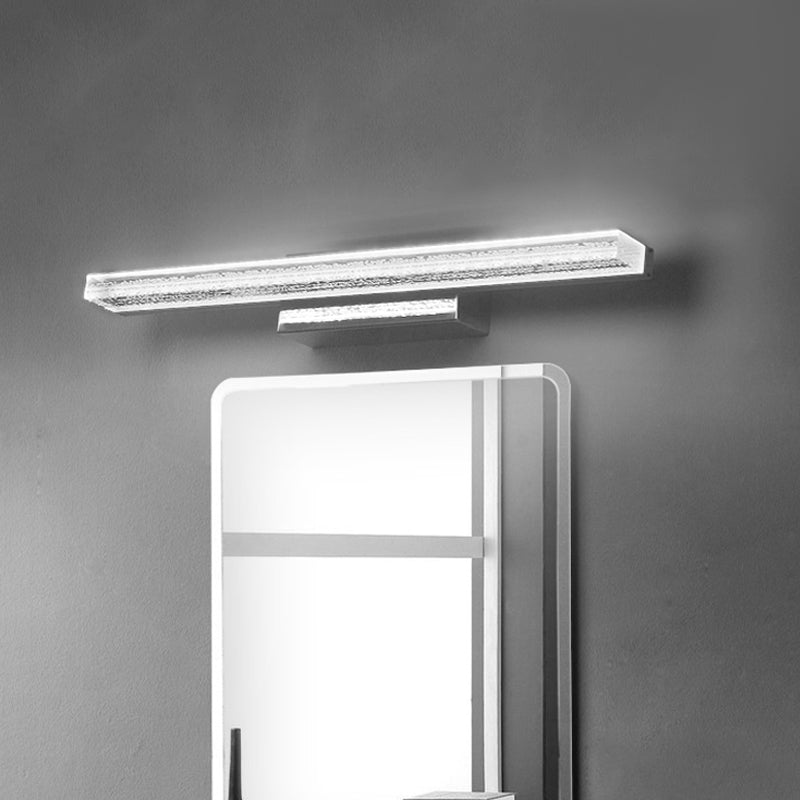 LED Toilet Vanity Sconce Modern Silver Wall Mounted Lamp with Rectangle Acrylic Shade in Warm/White Light Silver Clearhalo 'Cast Iron' 'Glass' 'Industrial' 'Modern wall lights' 'Modern' 'Tiffany' 'Traditional wall lights' 'Vanity Lights' 'Wall Lights' Lighting' 1867331