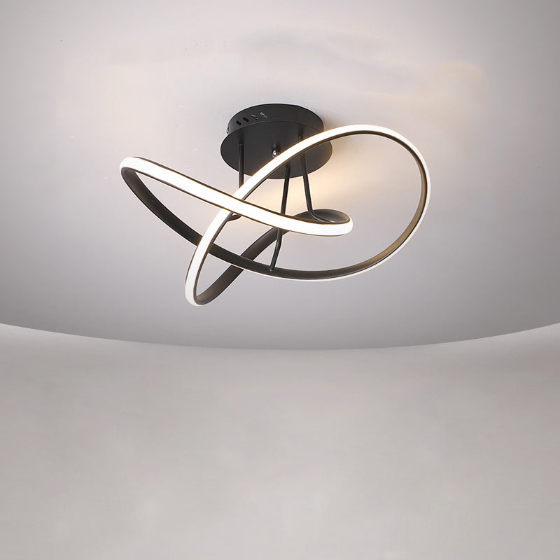 Metallic Twisted Semi Flush Light Nordic Black/White/Coffee LED Close to Ceiling Lighting for Sleeping Room Black Clearhalo 'Ceiling Lights' 'Close To Ceiling Lights' 'Close to ceiling' 'Semi-flushmount' Lighting' 1867343