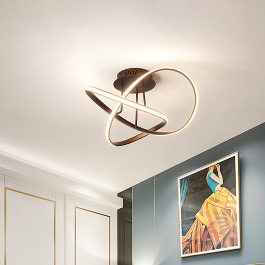 Metallic Twisted Semi Flush Light Nordic Black/White/Coffee LED Close to Ceiling Lighting for Sleeping Room Coffee Clearhalo 'Ceiling Lights' 'Close To Ceiling Lights' 'Close to ceiling' 'Semi-flushmount' Lighting' 1867347