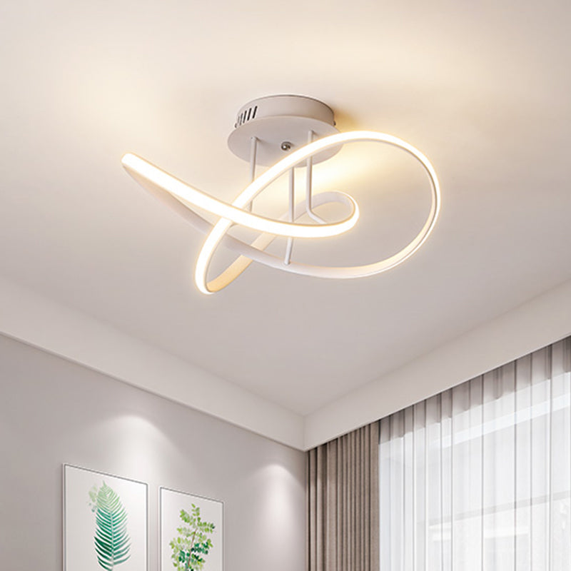 Metallic Twisted Semi Flush Light Nordic Black/White/Coffee LED Close to Ceiling Lighting for Sleeping Room White Clearhalo 'Ceiling Lights' 'Close To Ceiling Lights' 'Close to ceiling' 'Semi-flushmount' Lighting' 1867351