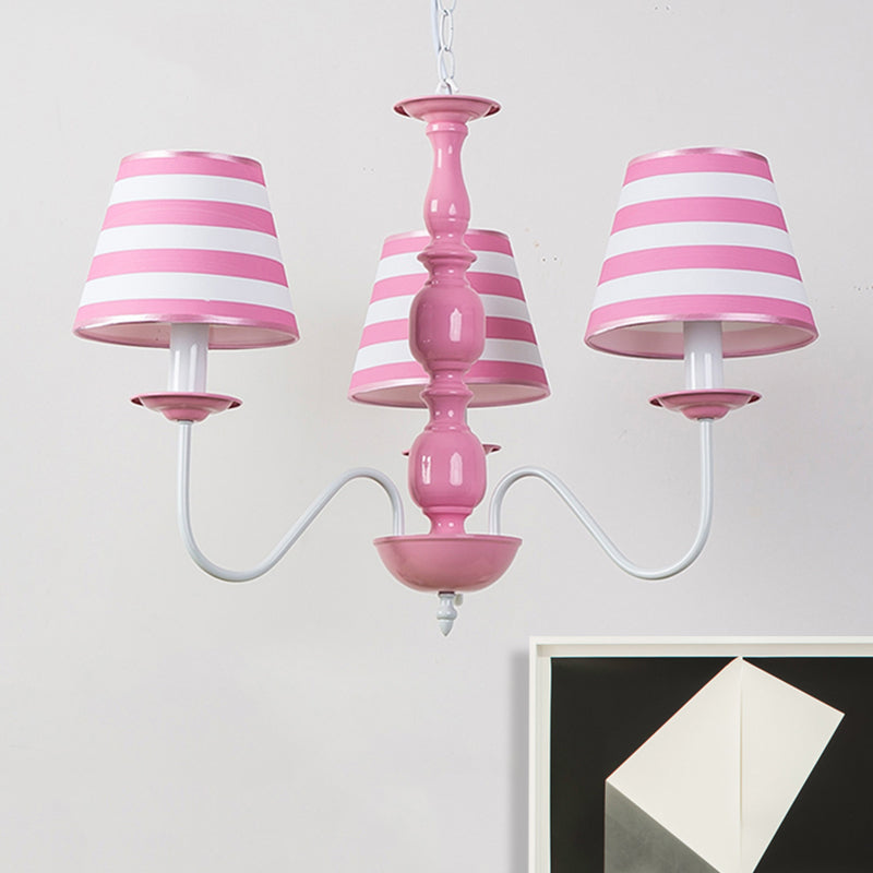Fabric Stripe Shade Suspension Light Restaurant Nordic Style Chandelier in Pink 3 Pink Clearhalo 'Ceiling Lights' 'Chandeliers' Lighting' options 186736_f1a035af-56c5-4c75-89f1-ba3f2200f1a0