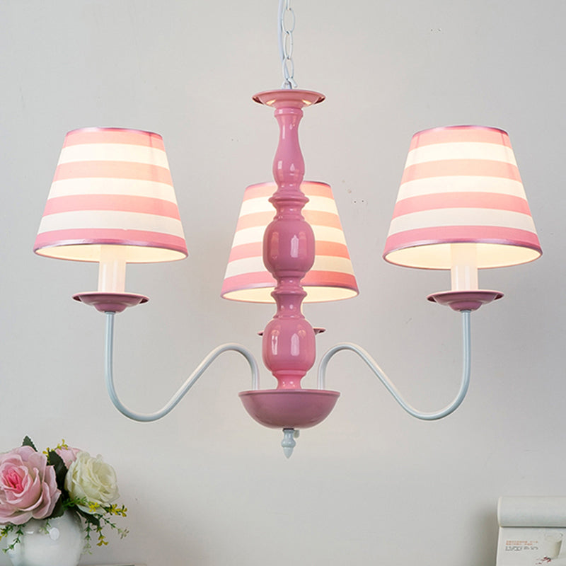 Fabric Stripe Shade Suspension Light Restaurant Nordic Style Chandelier in Pink Clearhalo 'Ceiling Lights' 'Chandeliers' Lighting' options 186737