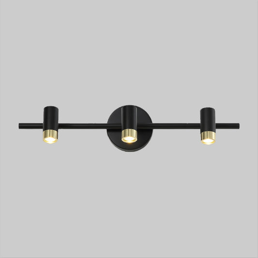 Black Short Tube Wall Vanity Light Contemporary 3-Bulb Metal Adjustable Wall Sconce Lighting Clearhalo 'Cast Iron' 'Glass' 'Industrial' 'Modern wall lights' 'Modern' 'Tiffany' 'Traditional wall lights' 'Vanity Lights' 'Wall Lights' Lighting' 1867373