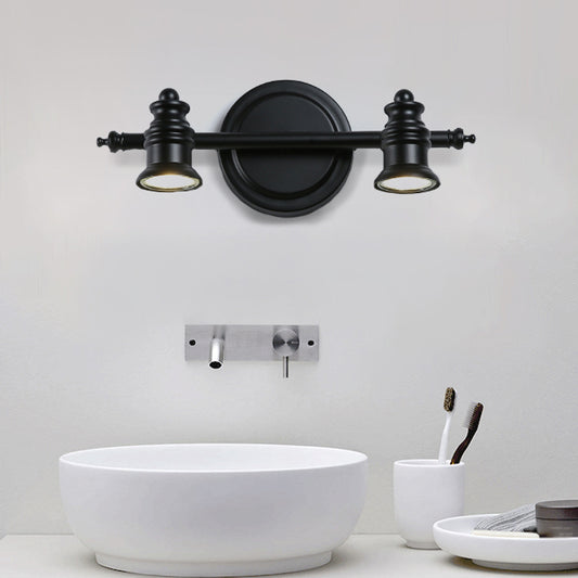 Black 2 Arms Wall Light Fixture Simplicity 2 Heads Metal Adjustable Vanity Light Idea for Bathroom Black Clearhalo 'Cast Iron' 'Glass' 'Industrial' 'Modern wall lights' 'Modern' 'Tiffany' 'Traditional wall lights' 'Vanity Lights' 'Wall Lights' Lighting' 1867379