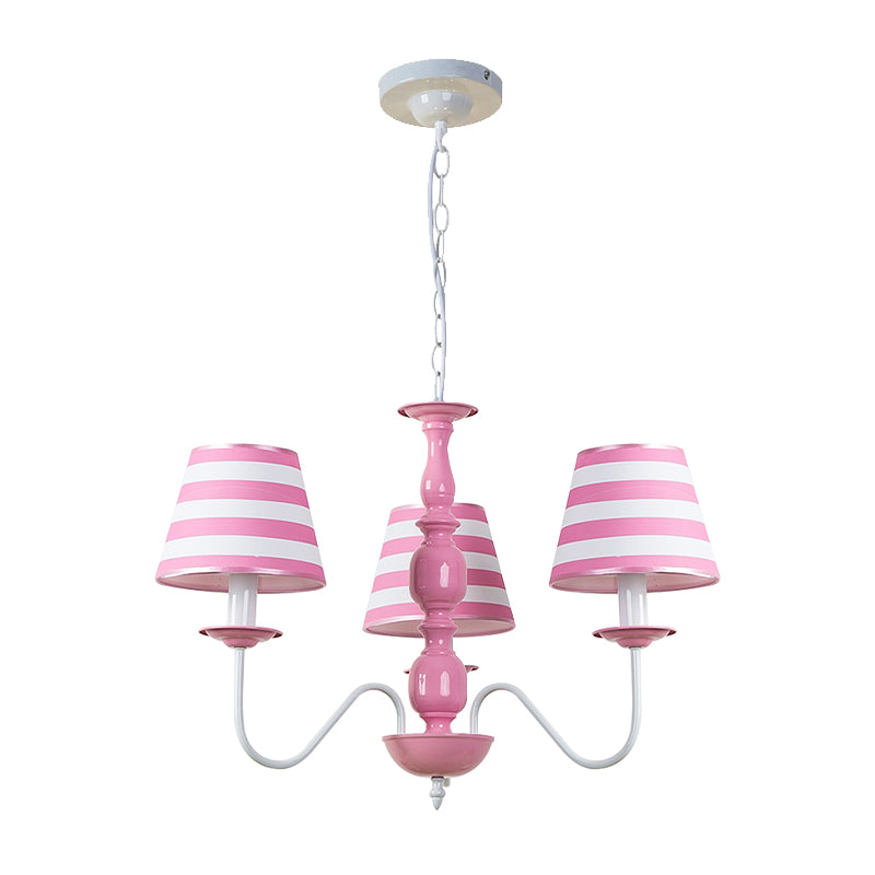 Fabric Stripe Shade Suspension Light Restaurant Nordic Style Chandelier in Pink Clearhalo 'Ceiling Lights' 'Chandeliers' Lighting' options 186738