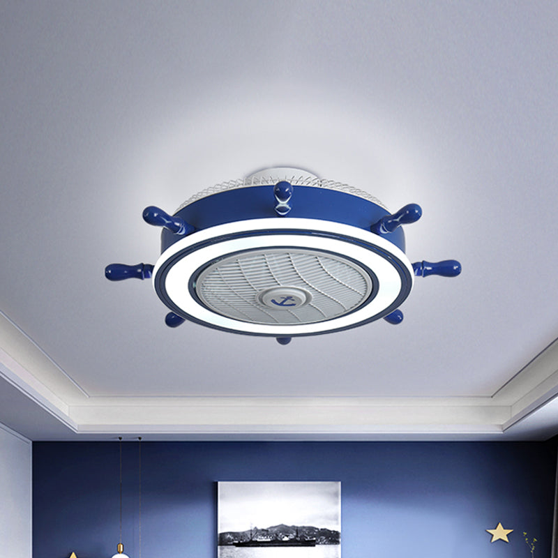 Rudder Metal Hanging Fan Lamp Kids LED Blue Semi Flush Mount Light Fixture, 25.5" Width Clearhalo 'Ceiling Fans with Lights' 'Ceiling Fans' 'Kids Ceiling Fans' 'Kids' Lighting' 1867396