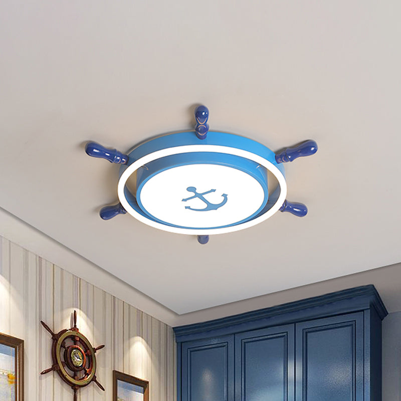 Blue/Gold Rudder Flush Ceiling Light Mediterranean LED Acrylic Flush Mount Lighting in Warm/White Light for Children Room Blue Clearhalo 'Ceiling Lights' 'Close To Ceiling Lights' 'Close to ceiling' 'Flush mount' Lighting' 1867399