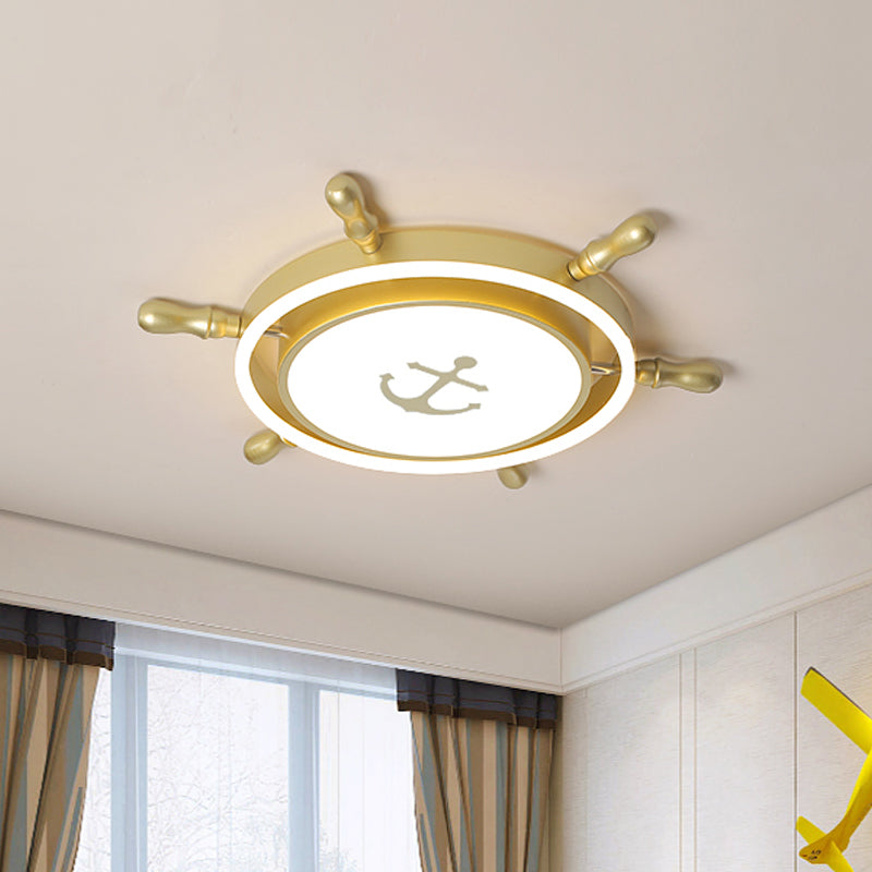 Blue/Gold Rudder Flush Ceiling Light Mediterranean LED Acrylic Flush Mount Lighting in Warm/White Light for Children Room Gold Clearhalo 'Ceiling Lights' 'Close To Ceiling Lights' 'Close to ceiling' 'Flush mount' Lighting' 1867403