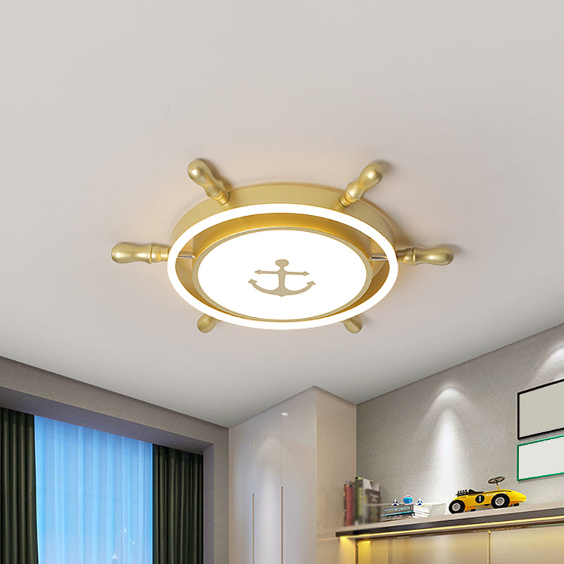 Blue/Gold Rudder Flush Ceiling Light Mediterranean LED Acrylic Flush Mount Lighting in Warm/White Light for Children Room Clearhalo 'Ceiling Lights' 'Close To Ceiling Lights' 'Close to ceiling' 'Flush mount' Lighting' 1867404