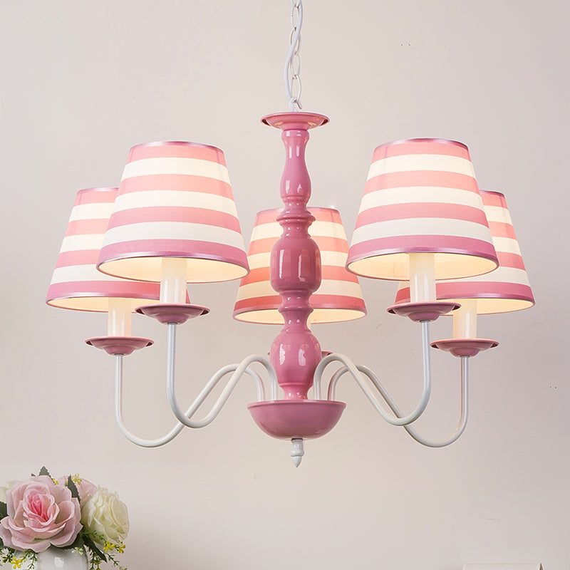 Fabric Stripe Shade Suspension Light Restaurant Nordic Style Chandelier in Pink 5 Pink Clearhalo 'Ceiling Lights' 'Chandeliers' Lighting' options 186740_cfb2897e-4a0a-4cc0-b107-a8345cb8c2da