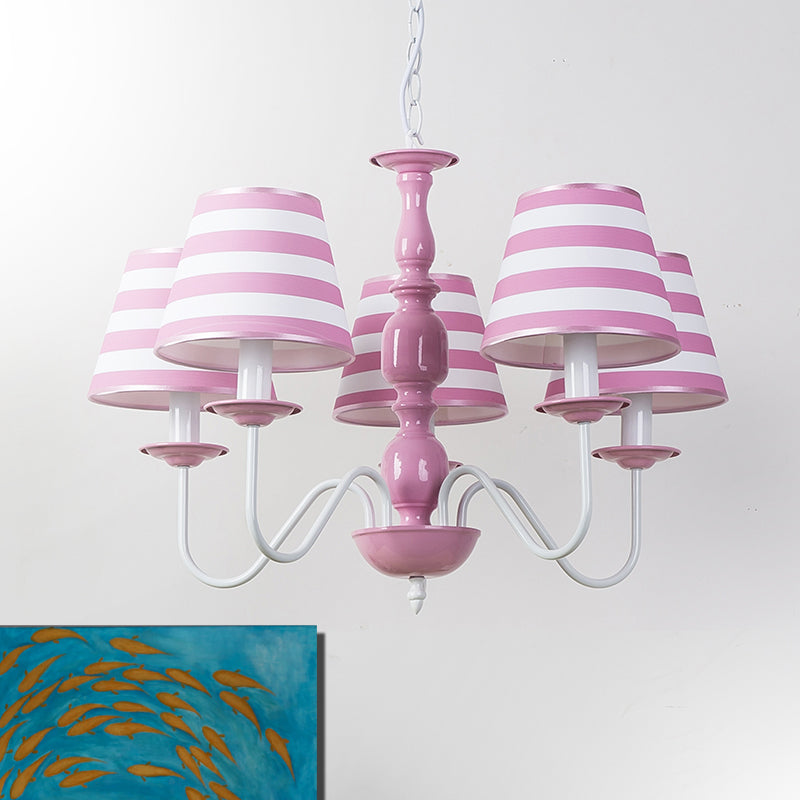 Fabric Stripe Shade Suspension Light Restaurant Nordic Style Chandelier in Pink Clearhalo 'Ceiling Lights' 'Chandeliers' Lighting' options 186741