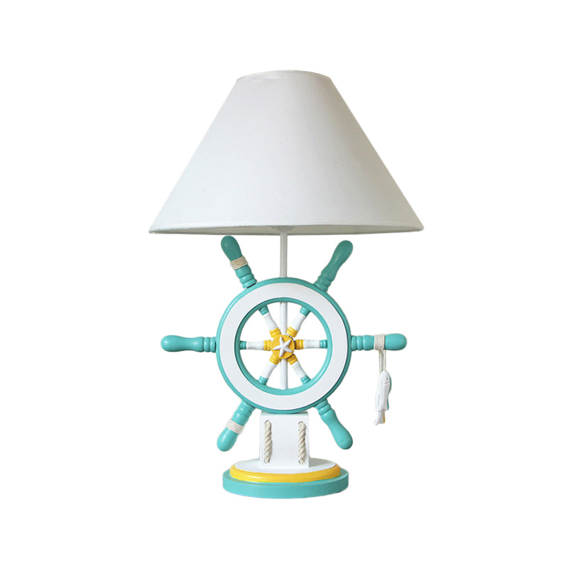 Rudder Resin Task Light Children Single Head Pink/Green Desk Lamp with Barrel White Fabric Shade Clearhalo 'Lamps' 'Table Lamps' Lighting' 1867416