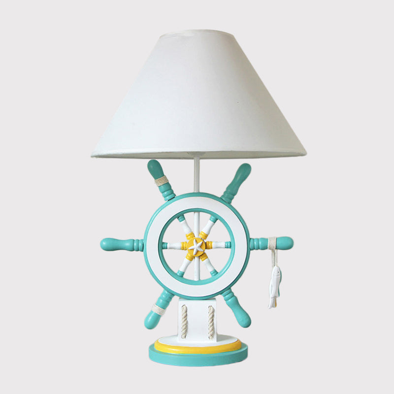 Rudder Resin Task Light Children Single Head Pink/Green Desk Lamp with Barrel White Fabric Shade Clearhalo 'Lamps' 'Table Lamps' Lighting' 1867417