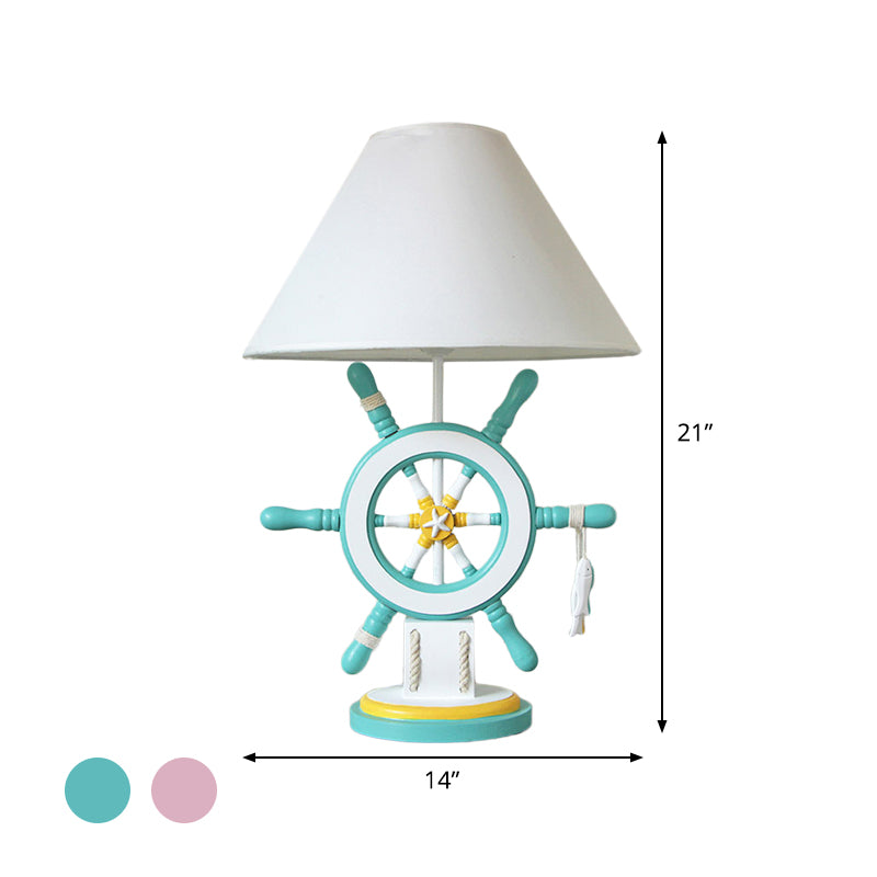 Rudder Resin Task Light Children Single Head Pink/Green Desk Lamp with Barrel White Fabric Shade Clearhalo 'Lamps' 'Table Lamps' Lighting' 1867418