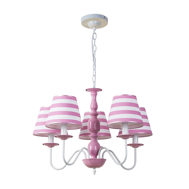 Fabric Stripe Shade Suspension Light Restaurant Nordic Style Chandelier in Pink Clearhalo 'Ceiling Lights' 'Chandeliers' Lighting' options 186742