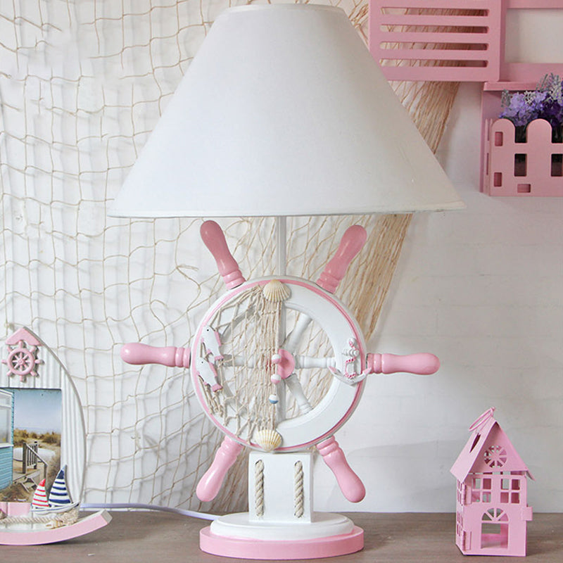 Rudder Resin Task Light Children Single Head Pink/Green Desk Lamp with Barrel White Fabric Shade Clearhalo 'Lamps' 'Table Lamps' Lighting' 1867420