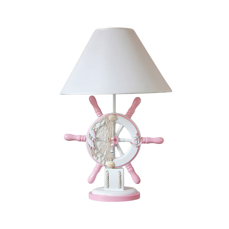 Rudder Resin Task Light Children Single Head Pink/Green Desk Lamp with Barrel White Fabric Shade Clearhalo 'Lamps' 'Table Lamps' Lighting' 1867421