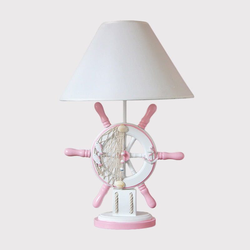 Rudder Resin Task Light Children Single Head Pink/Green Desk Lamp with Barrel White Fabric Shade Clearhalo 'Lamps' 'Table Lamps' Lighting' 1867422