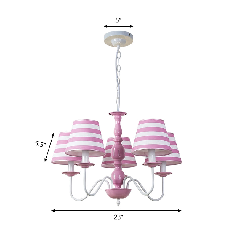 Fabric Stripe Shade Suspension Light Restaurant Nordic Style Chandelier in Pink Clearhalo 'Ceiling Lights' 'Chandeliers' Lighting' options 186743