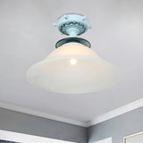 Bell Ceiling Lighting Nautical Opaline Glass 1 Bulb Hallway Semi Flush Mount Light in Black/White/Blue Clearhalo 'Ceiling Lights' 'Close To Ceiling Lights' 'Close to ceiling' 'Glass shade' 'Glass' 'Pendant Lights' 'Semi-flushmount' Lighting' 1867437