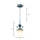Coastal Column/Flared Pendant Light Frosted Glass 5"/13" W 1 Bulb Bedside Ceiling Lamp with Anchor Design in Blue Clearhalo 'Ceiling Lights' 'Glass shade' 'Glass' 'Pendant Lights' 'Pendants' Lighting' 1867455