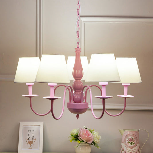 Tapered Shade Kindergarten Chandelier Metal 5 Heads Kids Hanging Light in Pink & White White Clearhalo 'Ceiling Lights' 'Chandeliers' 'Close To Ceiling Lights' 'Glass shade' 'Glass' Lighting' 186746