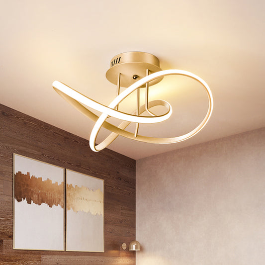 Knotted Ceiling Mounted Fixture Modernism Metal Sleeping Room LED Semi Flush Lamp in Gold Gold Clearhalo 'Ceiling Lights' 'Close To Ceiling Lights' 'Close to ceiling' 'Semi-flushmount' Lighting' 1867489