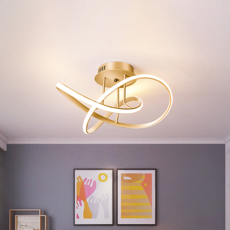 Knotted Ceiling Mounted Fixture Modernism Metal Sleeping Room LED Semi Flush Lamp in Gold Clearhalo 'Ceiling Lights' 'Close To Ceiling Lights' 'Close to ceiling' 'Semi-flushmount' Lighting' 1867490