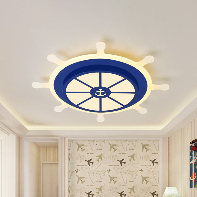 Rudder Kindergarten Flushmount Light Acrylic 19.5"/23.5" W LED Kids Close to Ceiling Lamp in Blue, Warm/White Light Blue Clearhalo 'Ceiling Lights' 'Close To Ceiling Lights' 'Close to ceiling' 'Flush mount' Lighting' 1867501