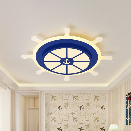 Rudder Kindergarten Flushmount Light Acrylic 19.5"/23.5" W LED Kids Close to Ceiling Lamp in Blue, Warm/White Light Blue Clearhalo 'Ceiling Lights' 'Close To Ceiling Lights' 'Close to ceiling' 'Flush mount' Lighting' 1867501