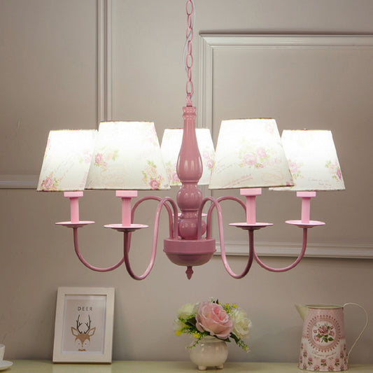 5 Bulbs Blossom Hanging Lamp with Fabric Shade Kids Metal Chandelier in Pink for Kindergarten Clearhalo 'Ceiling Lights' 'Chandeliers' Lighting' options 186750