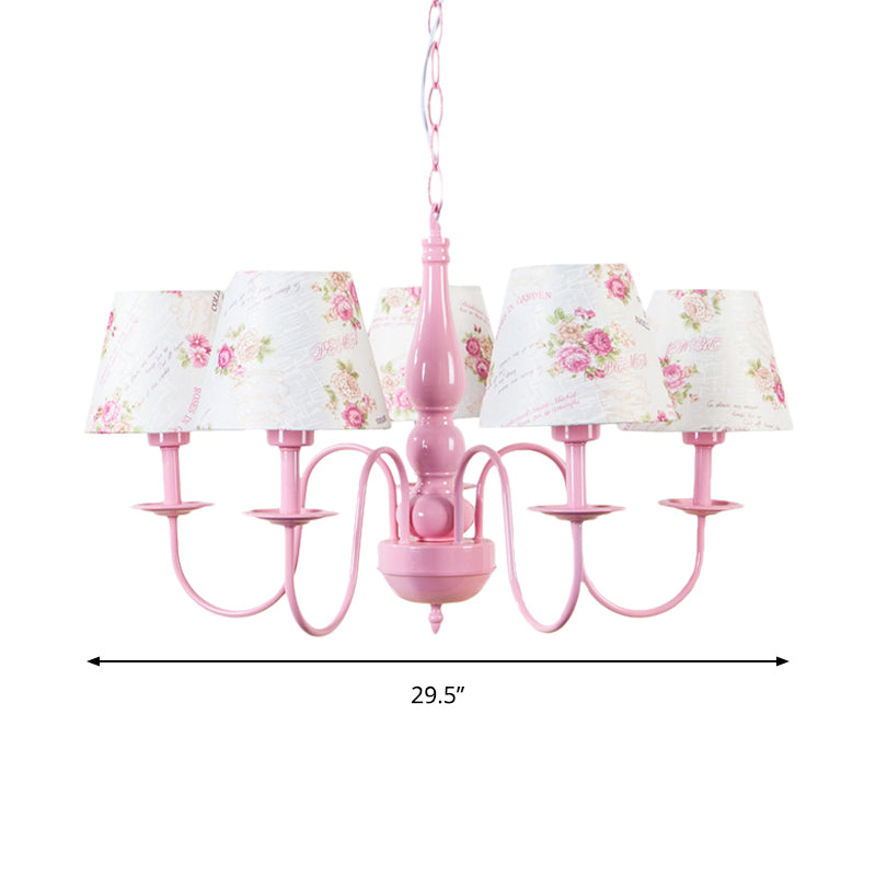 5 Bulbs Blossom Hanging Lamp with Fabric Shade Kids Metal Chandelier in Pink for Kindergarten Clearhalo 'Ceiling Lights' 'Chandeliers' Lighting' options 186753