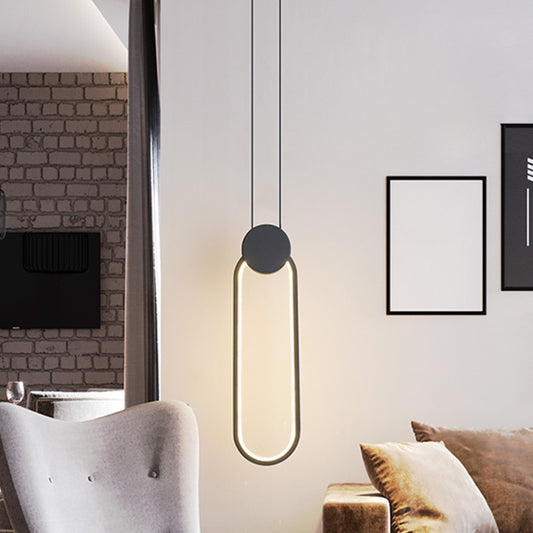 Black Ellipse Pendant Lighting Minimalist LED Metallic Hanging Ceiling Lamp in Warm/White Light Clearhalo 'Ceiling Lights' 'Modern Pendants' 'Modern' 'Pendant Lights' 'Pendants' Lighting' 1867562