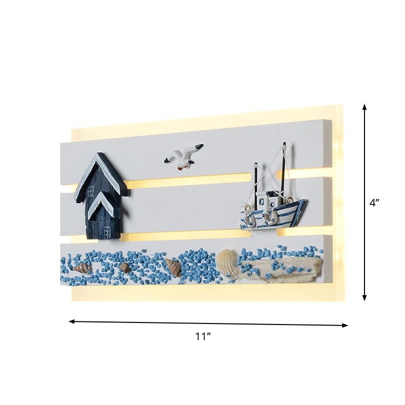 Acrylic Oblong Flush Wall Sconce Cartoon LED Wall Mounted Light with Wood Seagull and Sailboat Design Clearhalo 'Wall Lamps & Sconces' 'Wall Lights' Lighting' 1867616