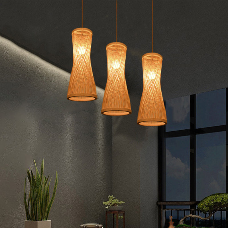 Hourglass Bamboo Suspension Pendant Loft Style 1 Light 6"/6.5" Wide Beige Down Lighting for Restaurant Clearhalo 'Ceiling Lights' 'Pendant Lights' 'Pendants' Lighting' 1867618