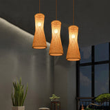 Hourglass Bamboo Suspension Pendant Loft Style 1 Light 6"/6.5" Wide Beige Down Lighting for Restaurant Clearhalo 'Ceiling Lights' 'Pendant Lights' 'Pendants' Lighting' 1867618