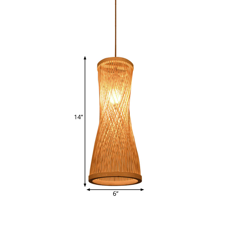 Hourglass Bamboo Suspension Pendant Loft Style 1 Light 6"/6.5" Wide Beige Down Lighting for Restaurant Clearhalo 'Ceiling Lights' 'Pendant Lights' 'Pendants' Lighting' 1867620