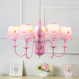 Pink Butterfly Pendant Light 5 Heads Contemporary Metal Chandelier with Fabric Shade for Girls Bedroom Clearhalo 'Ceiling Lights' 'Chandeliers' Lighting' options 186763
