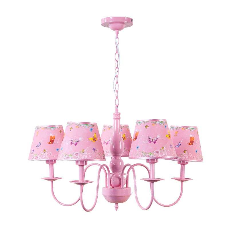 Pink Butterfly Pendant Light 5 Heads Contemporary Metal Chandelier with Fabric Shade for Girls Bedroom Clearhalo 'Ceiling Lights' 'Chandeliers' Lighting' options 186764
