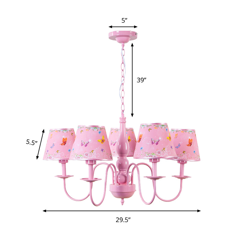 Pink Butterfly Pendant Light 5 Heads Contemporary Metal Chandelier with Fabric Shade for Girls Bedroom Clearhalo 'Ceiling Lights' 'Chandeliers' Lighting' options 186765