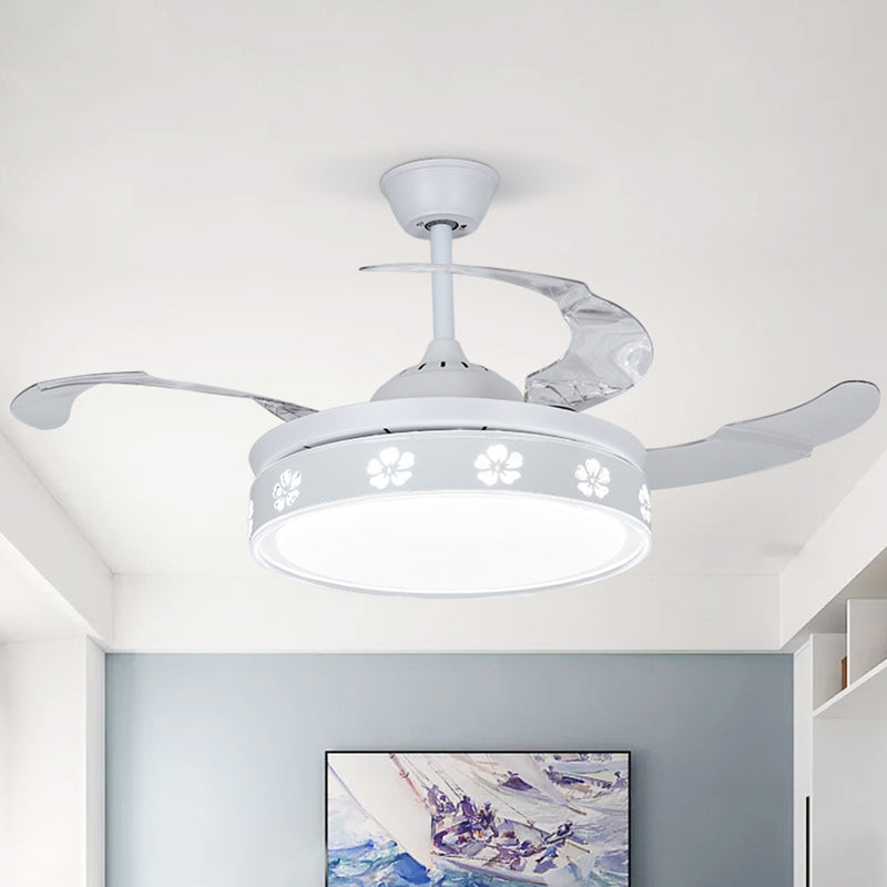 Metal Circle Semi Mount Lighting Modernism White 3 Blades LED Pendant Fan Light with Blossom Design, 42" Width White Clearhalo 'Ceiling Fans with Lights' 'Ceiling Fans' 'Modern Ceiling Fans' 'Modern' Lighting' 1867687