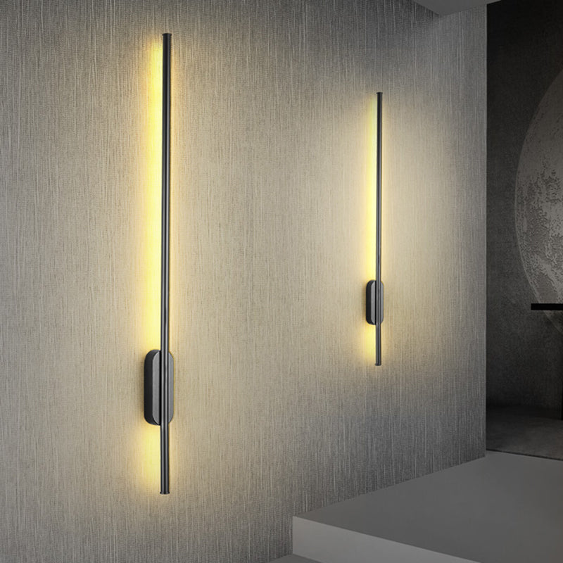 Simplicity Bar Wall Lighting Fixture Metallic LED Bedroom Wall Flush Wall Sconce in Black, Warm/White Light Black Clearhalo 'Cast Iron' 'Glass' 'Industrial' 'Modern wall lights' 'Modern' 'Tiffany' 'Traditional wall lights' 'Wall Lamps & Sconces' 'Wall Lights' Lighting' 1867741