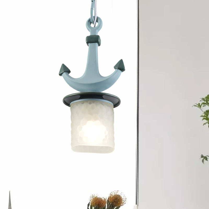 Cylinder/Flared Down Lighting Simple Dimpled Glass 1-Light 6"/13" W Nursery Hanging Lamp in Black/Blue Blue 6" Clearhalo 'Ceiling Lights' 'Glass shade' 'Glass' 'Pendant Lights' 'Pendants' Lighting' 1867800
